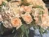 Peach Hydrangea with Tiffany Roses in Footed Mercury Bowl Centerpiece