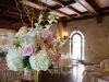 Reception Table Centerpieces with Pink and Cream Roses and Hydrangea