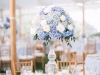 Tall Wedding Centerpieces with Shades of Blue Hydrangea and Open Roses