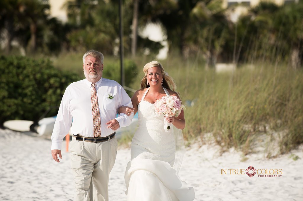 Bride and father on the beach at Capri Resort Siesta
