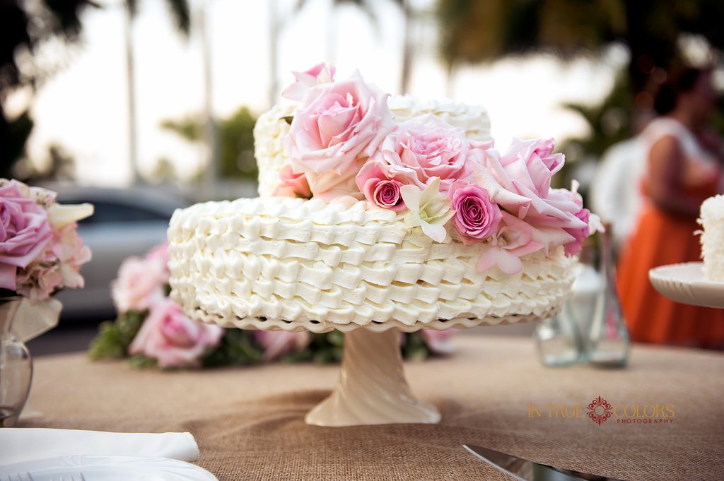 Wedding Cake with pink garden roses