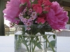 Modern Glass Cube with Peonies and Hot Pink Spray Roses