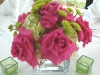 Hot Pink Roses & Green Buttons with Hydrangea in Glass Cube