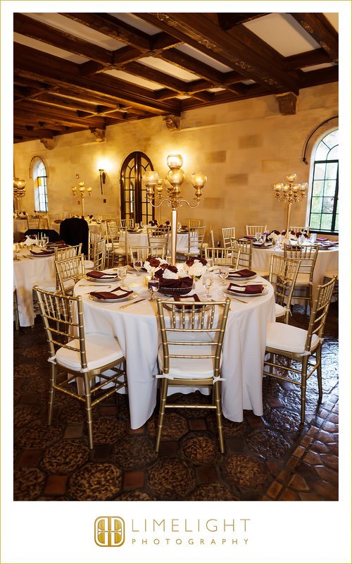Large Gold Candelabras on Guest Tables at Reception