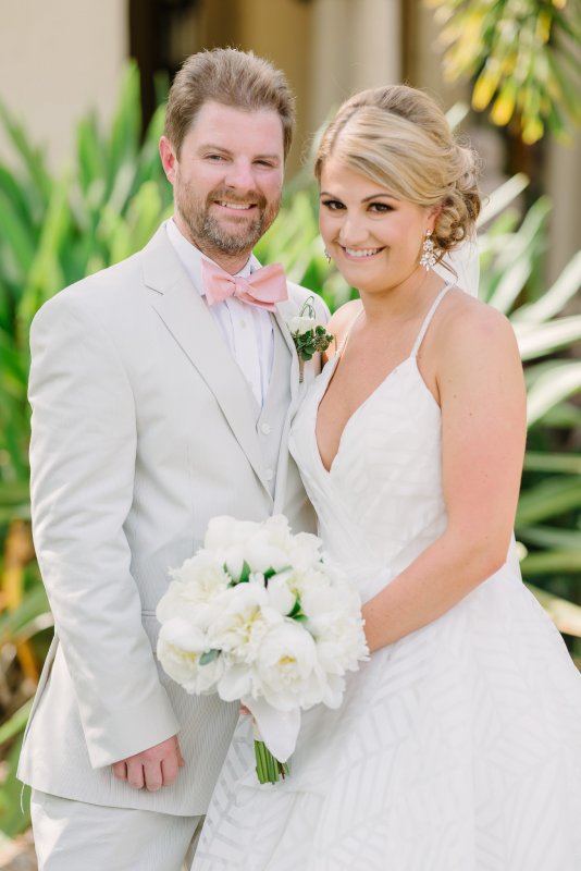 Bride and Groom  with All-White Bridal Bouquet