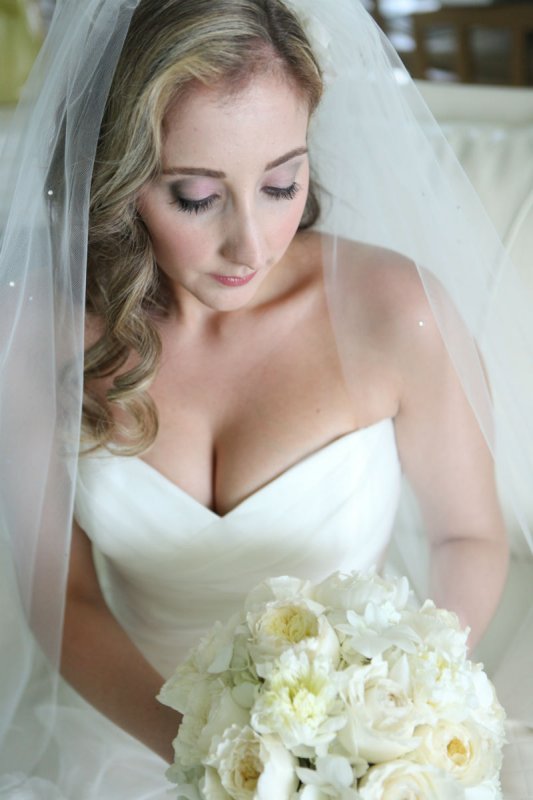 Bride with White Peonies Bridal Bouquet
