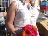 bridesmaid-with-orange-gerbera-and-hot-pink-rose-bouquet