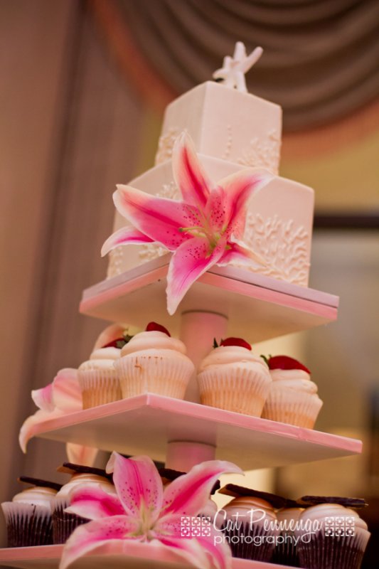 Cupcake Tower with Pink Lilies