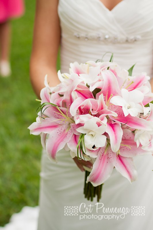 Bride's Bouquet with Pink Lilies and White Orchids