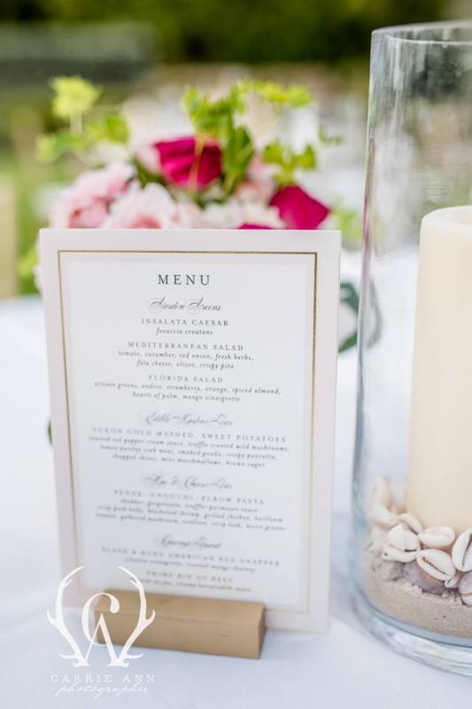 Close Up of Menu and Flowers