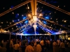Clear Tent with Affairs in the Air Chandelier and Light Bulbs Across Loggia