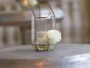 Hi Top Table Arrangement of Gold Geometric Container with  Votive and Open Rose