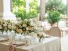 Feasting Table with Glass-Footed Bowls with White and Blush Floral Arrangments