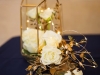 Gold Terrarium with White Spray Roses and Fairy Lights on Reception Tables